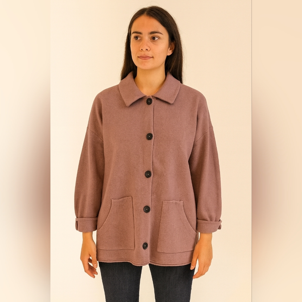 Pure J.Jill Cardigan Sweater Button Front Mauve Cotton Farmhouse Womens MD